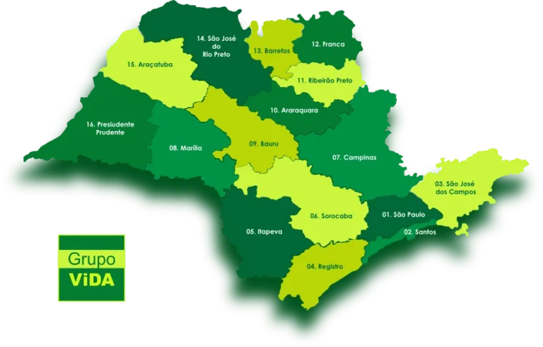 Mapa de Regiões Atendidas pelo Grupo Vida em São Paulo